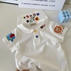 可爱的短袖T恤~夏季日系儿童卡通刺绣海军风短袖上衣宝宝半袖