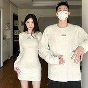 小众设计感情侣装秋季2023韩版长袖T恤女连衣裙法式一裙一衣ins潮