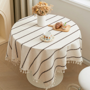 网红棉麻椭圆桌布田园ins餐桌，家用台布法式复古亚麻茶几盖巾