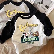 春秋儿童女宝宝长袖拼接纯棉卡通图案男童t恤中小童洋气上衣
