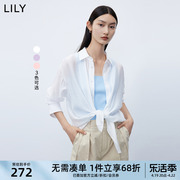 LILY夏女装时尚洋气纯色通勤宽松垂坠感薄透长袖衬衫外搭