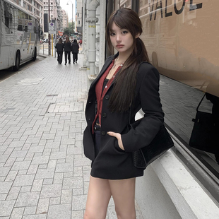 wuuus黑桃千金版型，jue佳黑色收腰西装，女2024休闲外套