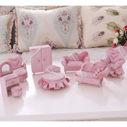 珍珠蕾丝粉色绒布艺欧式韩国沙发首饰盒收纳盒饰品手饰项链耳环