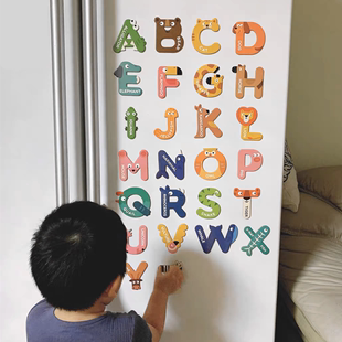 儿童动物字母磁贴黑板，宝宝磁性冰箱贴26个英文，早教益智玩具3-6岁