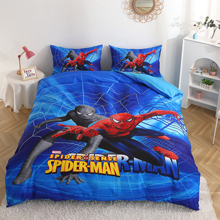 男孩卡通蜘蛛侠床上用品被套四件套儿童男生学生1.5米床单三件套