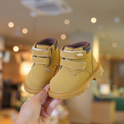 女童马丁靴春秋2023男童短靴，儿童靴子软底宝宝鞋子时尚小黄靴