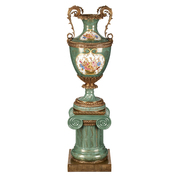 蒂高美居 欧式落地绿色罗马柱双耳花瓶摆件高档奢华花器83-1699