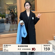 姜不辣jiang呢子大衣女，秋冬学院风宽松加棉中长款毛呢外套