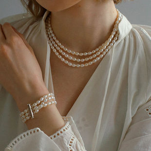 法式轻奢复古多层天然珍珠项链手链，优雅宫廷风，气质锁骨链颈链手环