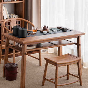 溪木工坊新中式阳台茶桌实木，家用小型茶台老榆木喝茶桌椅