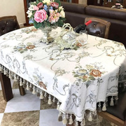 高档欧式长椭圆形桌布餐桌，家用可伸缩折叠圆桌，台布布艺餐桌布定制