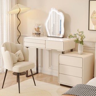实木梳妆台收纳柜一体卧室，现代简约奶油风，迷你小户型简易化妆桌