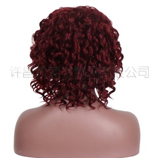 短卷发头套非洲假发hair化纤女士酒红色欧美外贸款wigs