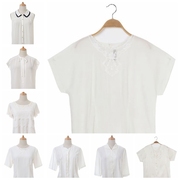 vintage古着孤品日本制森系简约复古短袖雪纺衬衫，白色系(白色系)通勤百搭