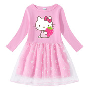 2023春秋凯蒂猫女童长袖粉色，纯棉连衣裙卡通小猫咪，网纱长袖公主裙