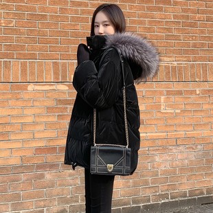 白鸭绒羽绒服女2022冬季韩版加厚中长款宽松显瘦时尚黑色外套