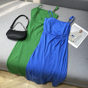 复古风A字型纯色吊带裙规则套头低腰连衣裙时尚休闲洋气D》1c