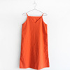 纯色棉麻吊带裙(橘色)休闲简约中长裙复古优雅单色气质吊带连衣裙