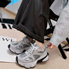 老爹鞋2024夏复古(夏复古)银色真皮拼接网，透气不闷厚底休闲户外运动鞋