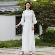 中式刺绣复古旗袍改良版连衣裙中国风民族女装禅意茶服唐装女