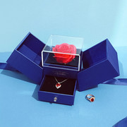新年高档玫瑰花礼物盒创意戒指项链盒对戒盒耳环首饰品包装盒求婚