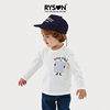 RYSON童装秋季儿童上衣男女宝本白色卡通条纹口袋圆领纯棉长袖T恤