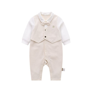 商场同款2024拉比男童婴儿周岁生日礼服假两件长袖连体