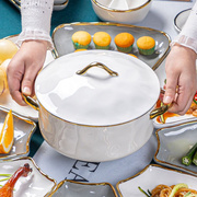 轻奢大号双耳汤碗带盖家用陶瓷汤锅菜碗创意酸菜鱼汤盆方