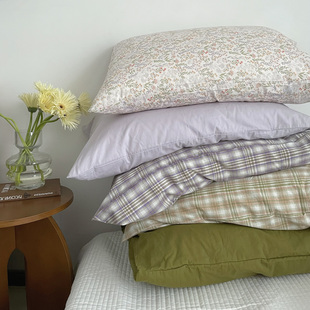 单品纯棉全棉格子枕套一对装枕芯内胆套枕头皮，单个48x74cm枕头套