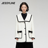 杰茜莱时尚白色蝴蝶结，拼接羊毛呢，外套女装冬季大衣jessyline