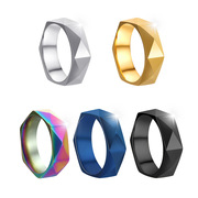亚马逊跨境钛钢戒指男士饰品6mm菱形切面戒指简约几何风指环