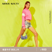 Miss Sixty2024夏季牛仔短裤女性感低腰复古磨白磨破设计热裤