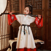 套装演出女童古装加厚男童中国风，涤纶腰带龙吟白红加绒汉服
