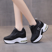 春季内女鞋8cm坡跟老爹鞋2023韩版休闲运动鞋白色单鞋子