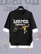 篮球球衣夏得分王詹姆斯假两件T恤战斧扣篮短袖湖人队6号上衣