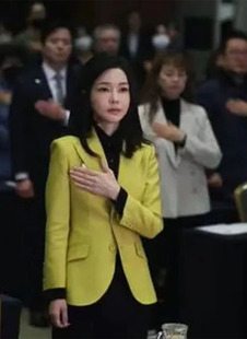 韩国总统夫人金建希荧光色韩系毛料修身显瘦法系复古职业西装外套