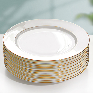 金边西餐盘创意骨瓷餐具，家用碟子凉菜盘子，平盘陶瓷牛排盘早餐盘