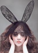外贸性感性感内衣制服，配饰蕾丝面纱眼罩大号，兔子耳朵发箍