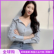别致大翻领衬衫长袖女reine韩国2022秋季上设计感棉上衣