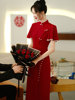 新中式改良旗袍敬酒服新娘，结婚红色礼服，回门便装高级感短袖连衣裙