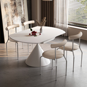 法式岩板餐桌椅组合可旋转伸缩方圆，两用奶油白色简约现代小户型