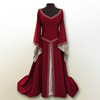 万圣节女王装cosplay欧洲宫廷中世纪长袖刺绣圆领修身女巫连衣裙