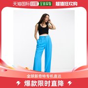 香港直邮潮奢 ASOS 女士设计小号宽松亚麻蓝绿色裤子