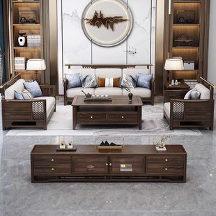 乌金木沙发冬夏两用高箱储物沙发组合大小户型新中式实木客厅家具