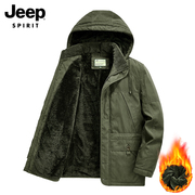 Jeep吉普中长款棉衣男士冬季加绒加厚大码棉服棉袄保暖羊羔绒外套