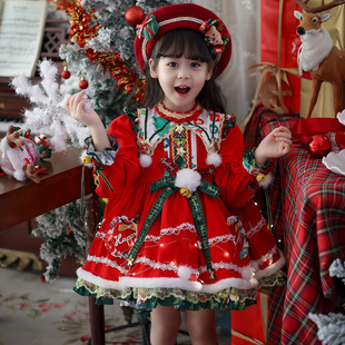kw家红色洛丽塔公主裙女童加绒发光裙子新年冬儿童圣诞服装连衣裙