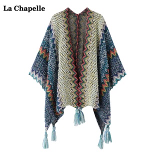 拉夏贝尔/La Chapelle复古民族风针织流苏披肩波西米亚风外套披风