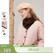 飞鸟和新酒2023冬季保暖外套女宽松小个子粉色设计感棉衣棉服