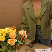 短款西装外套女韩版春秋宽松休闲绿色ins英伦风小西服上衣女