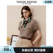 TeenieWeenie小熊格纹撞色POLO衫宽松短袖T恤美式复古上衣休闲女